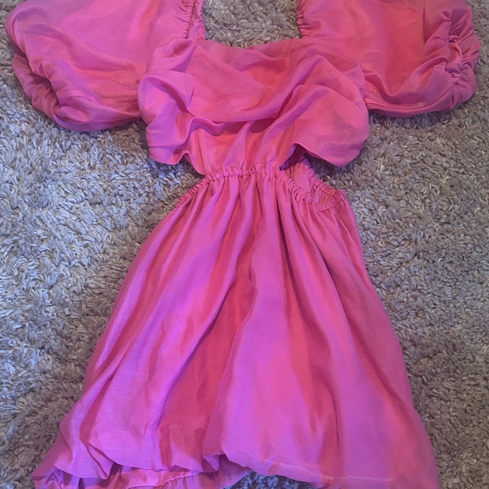 A New Day Square Neck Puffed Sleeve Bubble Hem Cutout Waist Dress / XXL
